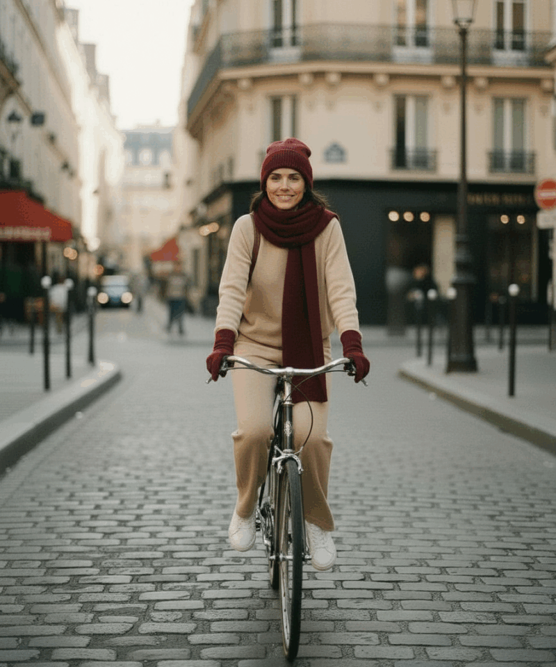 Ensemble bonnet écharpe gant Bordeaux