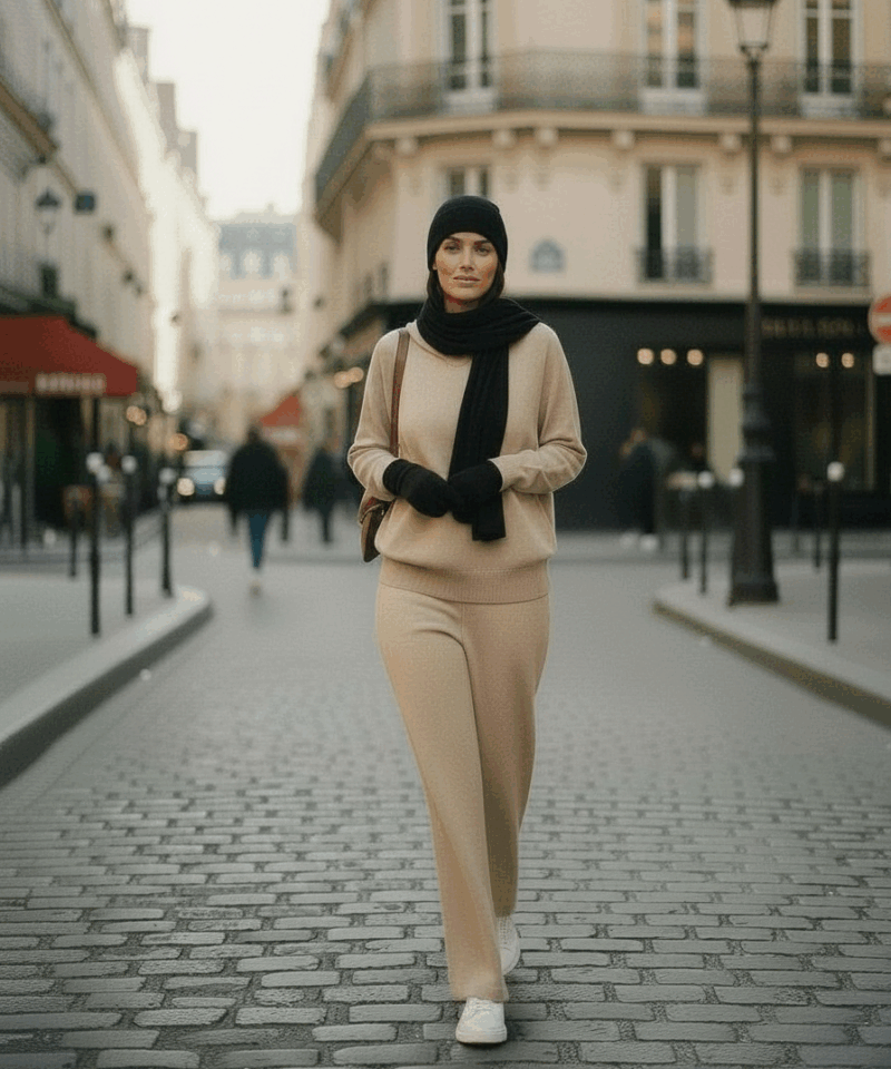 Ensemble bonnet echarpe gant Noir