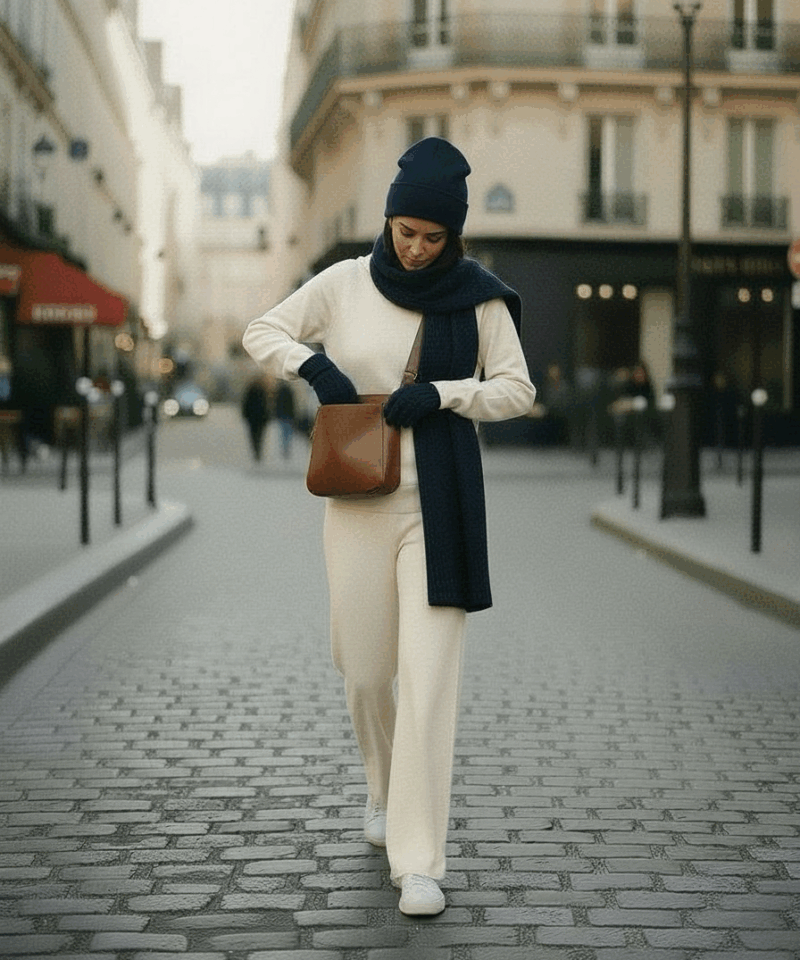 Ensemble bonnet écharpe gant Marine