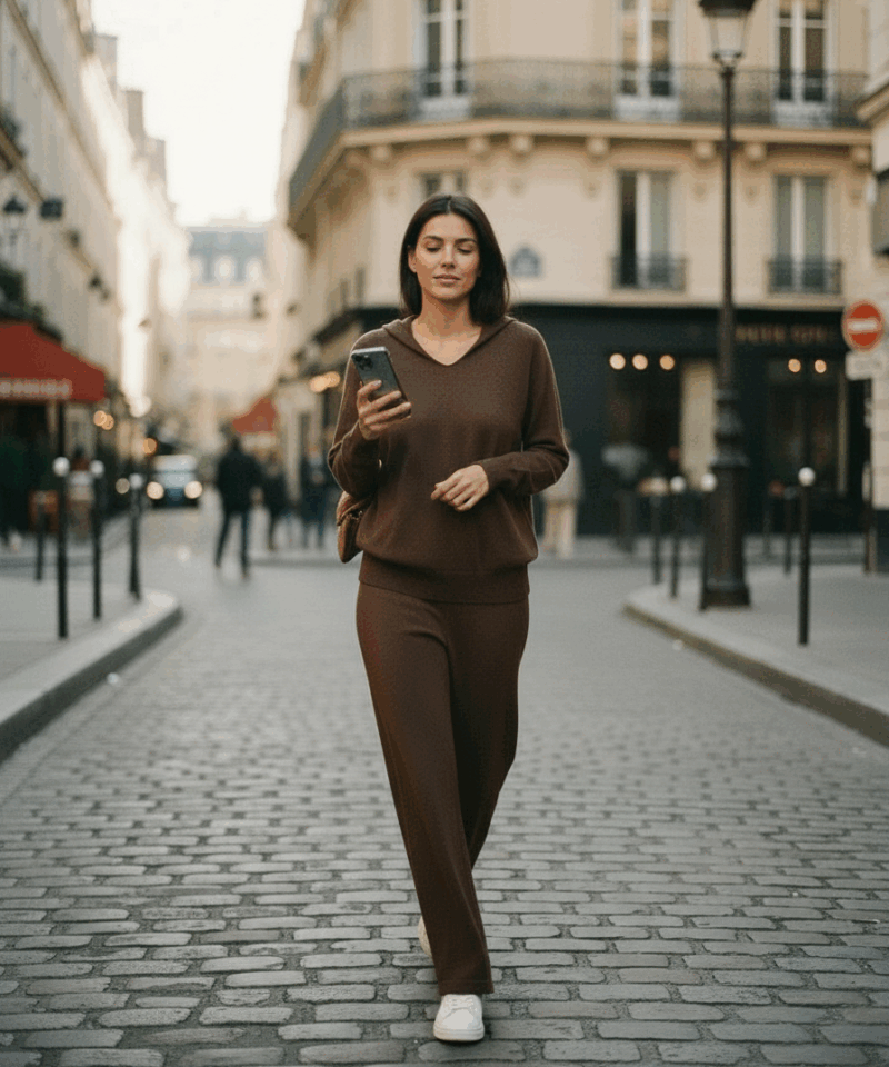 Ensemble cocooning en maille choco